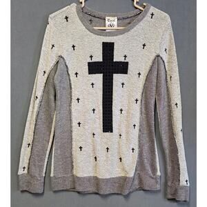 Vocal California Womens Sweatershirt Large Knit Cross Gems Grunge Goth Biker